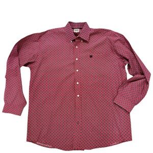 Cinch Western Cowboy Geometric Mens XL Long Sleeve Red Button Down Shirt